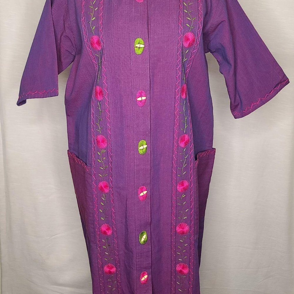 Vintage Jacaranda Embroidered Duster House Dress
